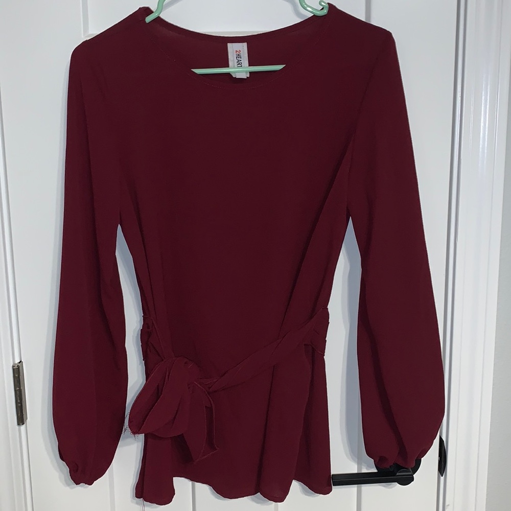 Maroon - 2Hearts tie front wrap shirt. Size S - fits more like M.